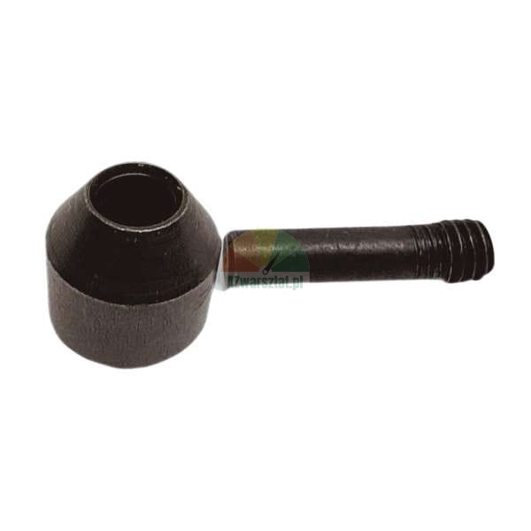 Schwarze Metalldüsenspitze mit Gewindeschaft auf weißem Hintergrund.