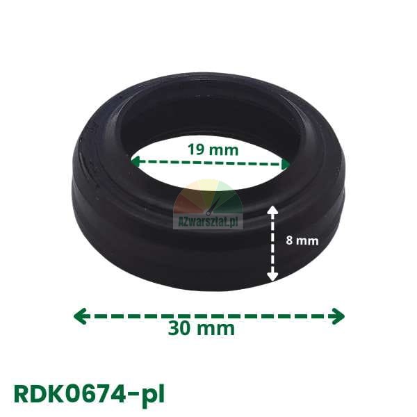Schwarze Gummidichtung mit den Maßen: Innendurchmesser 19 mm, Außendurchmesser 30 mm, Höhe 8 mm. Produktcode RDK0674-pl.