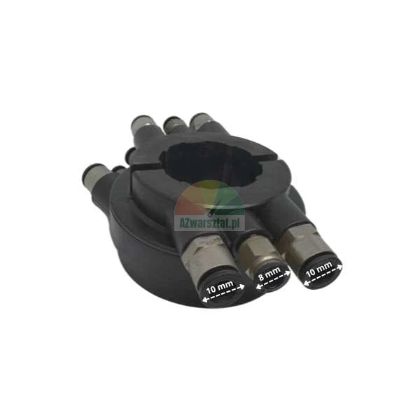 Schwarzer pneumatischer Verteilerring mit 8 mm und 10 mm Anschlussdurchmessern.