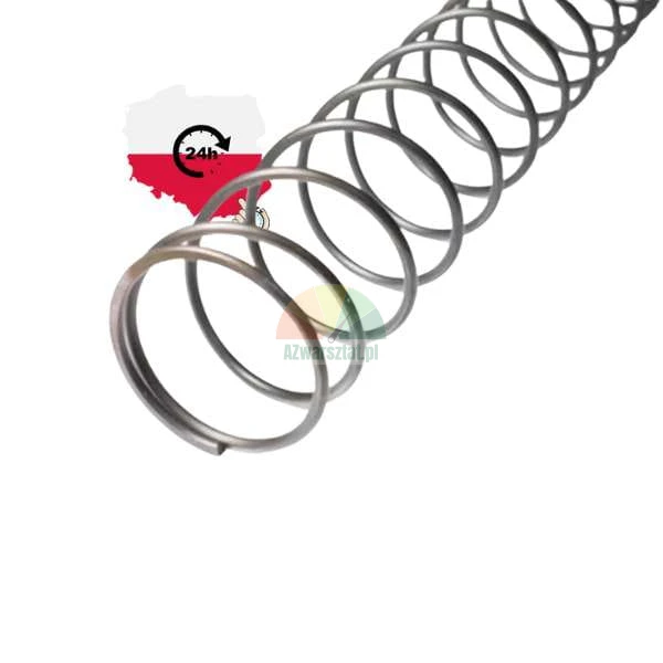 Metall-Schraubenfeder auf weißem Hintergrund mit einem 24h-Versand aus Polen Symbol.