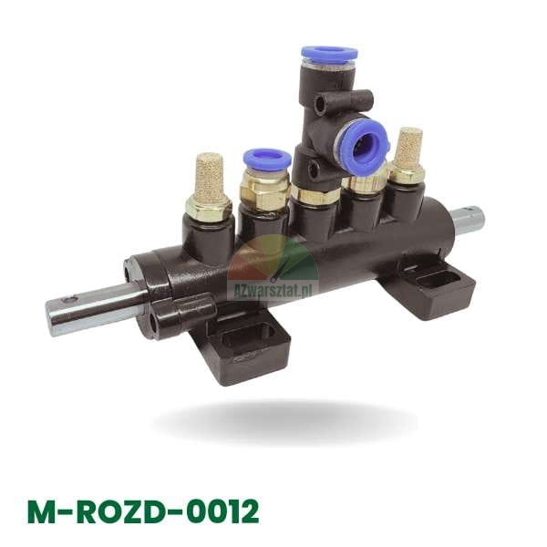 Ventilblock - Luftverteiler für Reifenmontiermaschine Pedal Typ E mit Druckluftanschlüssen und Schalldämpfern.