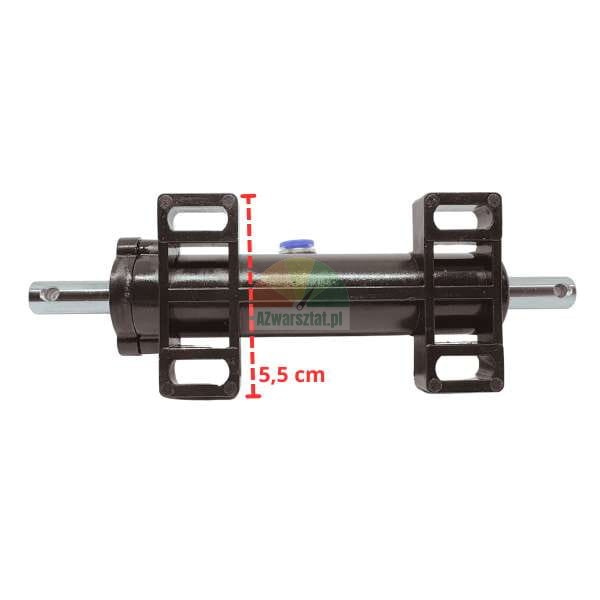 Hydraulischer Lenkzylinder mit Montagehalterungen und einer Abmessung von 15,5 cm.