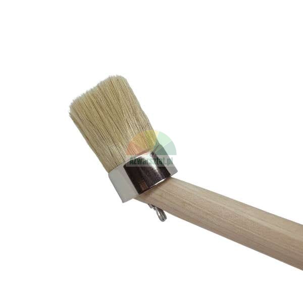 Rundpinsel mit hellen Borsten und Holzstiel auf weißem Hintergrund.