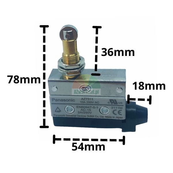 Panasonic AZ7311 Endschalter mit Maßen 78mm, 54mm, 36mm und 18mm
