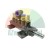 Schwarzer pneumatischer Ventilblock mit blauen Steckverschraubungen und Schalldämpfern aus Messing auf weißem Hintergrund.