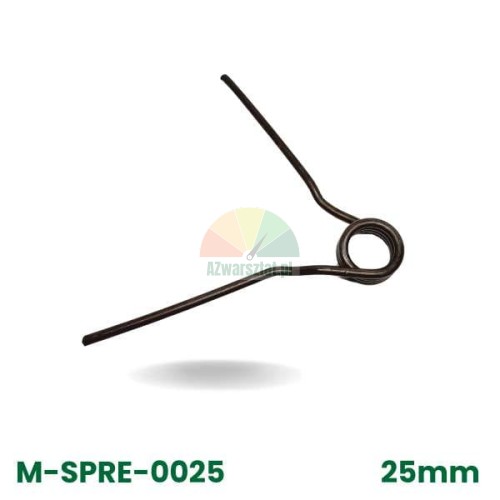 Schenkelfeder 25mm, Modell M-SPRE-0025, aus dunklem Metall.