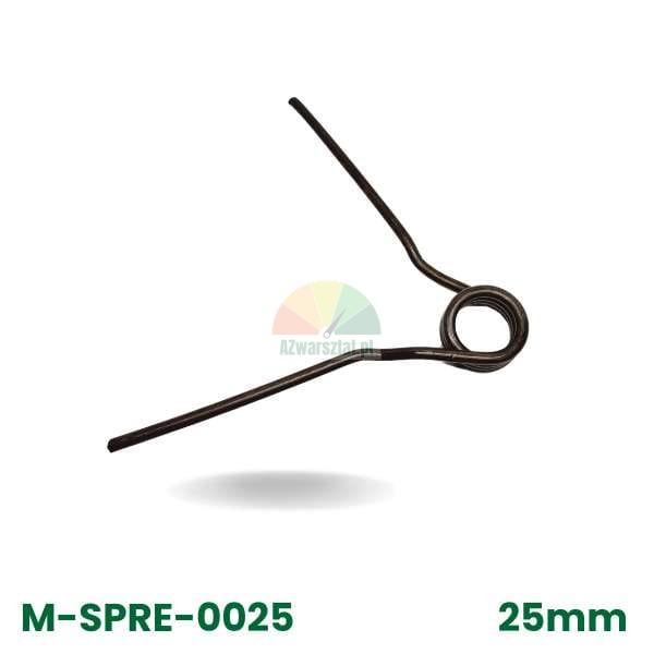 Schenkelfeder 25mm, Modell M-SPRE-0025, aus dunklem Metall.