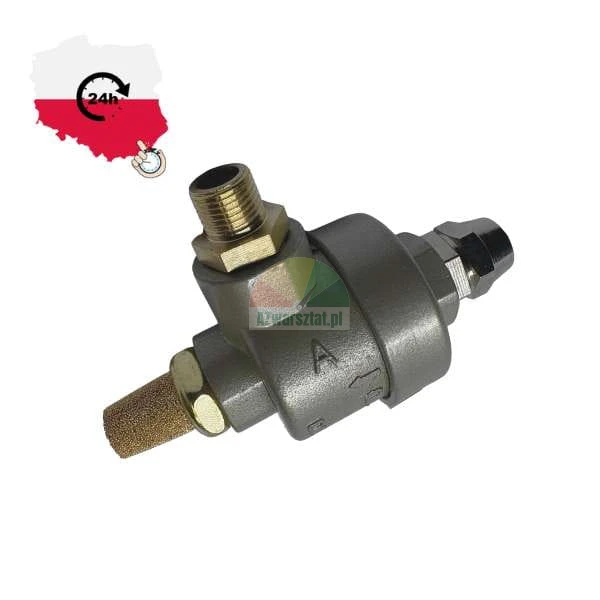 Pneumatisches Schnellentlüftungsventil mit Messing-Schalldämpfer und Gewindeanschlüssen.