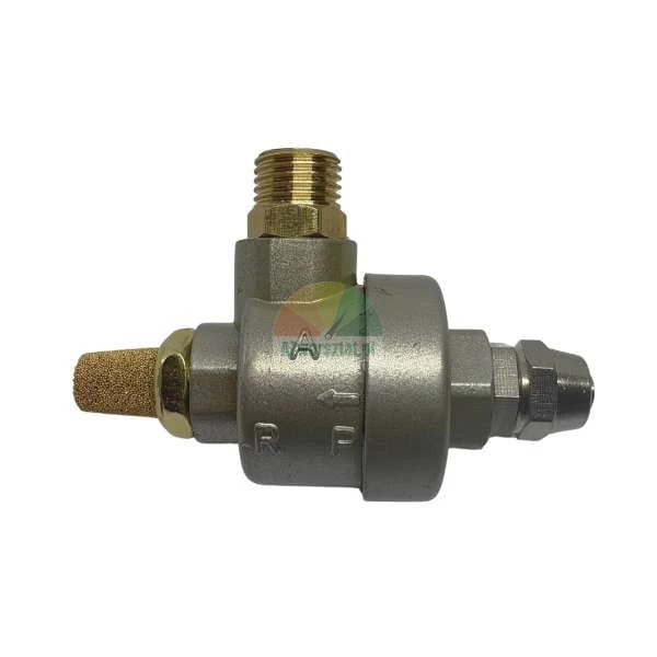 Schnellentlüftungsventil aus Metall mit Messing-Schalldämpfer und Gewindeanschlüssen.