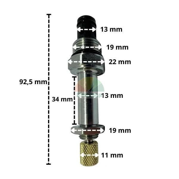 Senkventil 19mm Gewinde mit Notablassknopf und Abmessungen