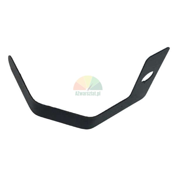 Schwarze U-förmige Metall-Montageklammer mit einem Loch an einem Ende.