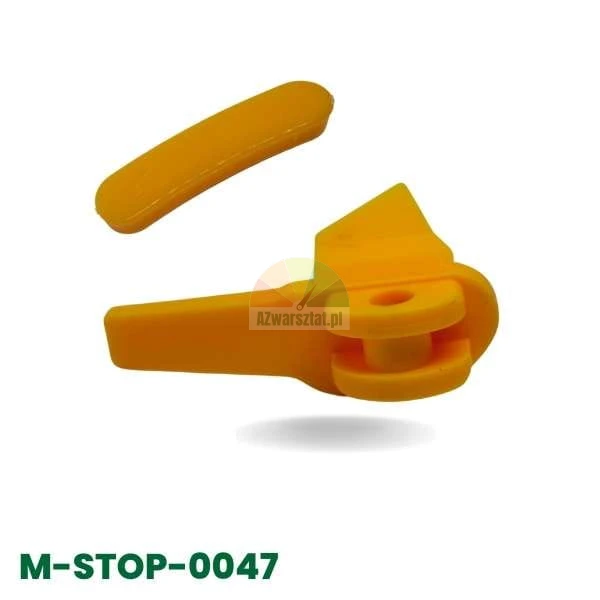 Satz aus zwei gelben Kunststoffabdeckungen Typ W+ mit der Kennzeichnung M-STOP-0047.
