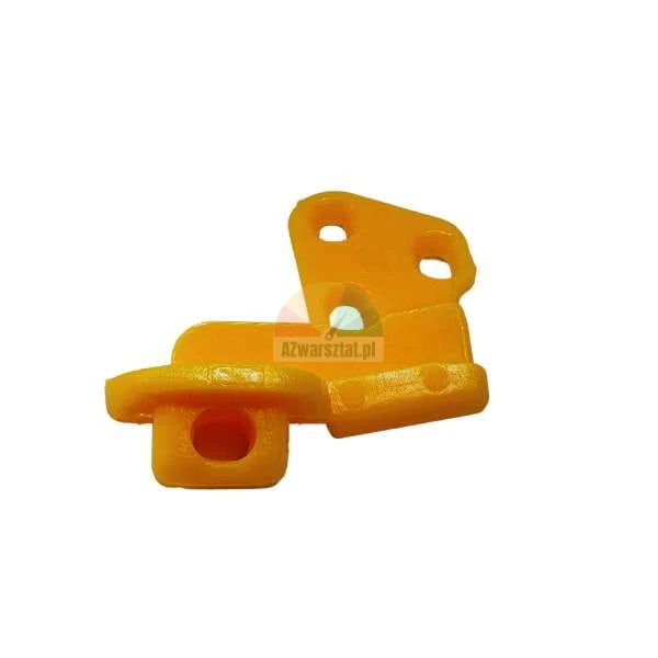 Orangefarbenes mechanisches Kunststoffteil aus dem 3D-Drucker mit Montagelöchern