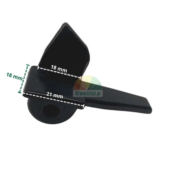 Schwarzes Kunststoffteil mit markierten Maßen: 18 mm, 18 mm und 21 mm.