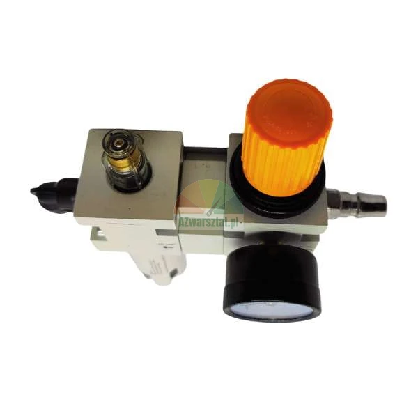 Luftdruckregler mit Manometer und orangefarbenem Einstellknopf