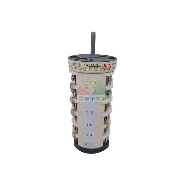 Mehrstufiger Nockenschalter DY Electric, 32A, 220/380V, Seitenansicht mit nummerierten Anschlüssen.