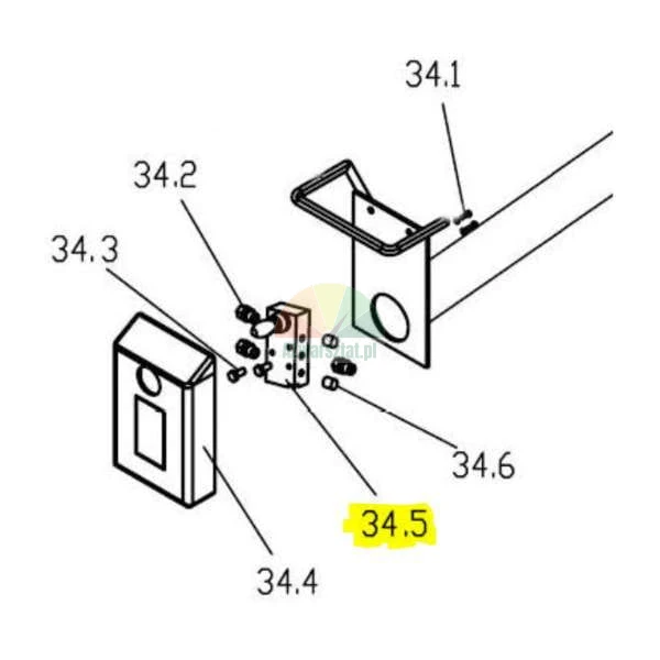 Technische Montagezeichnung eines Maschinenteils mit hervorgehobenem Element 34.5