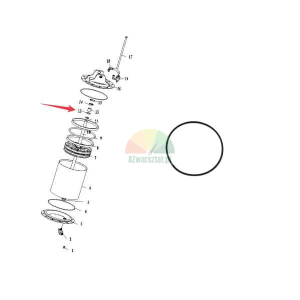 O-Ring-Dichtung für einen Pneumatikzylinder, dargestellt auf einer technischen Explosionszeichnung