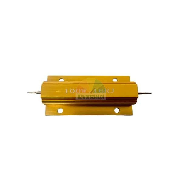 Goldener 100W 16RJ Leistungswiderstand im Aluminiumgehäuse auf weißem Hintergrund.
