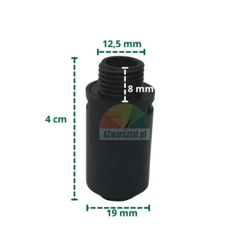 Kunststoff-Schalldämpfer mit 12.7mm Gewinde und Maßen auf dem Bild