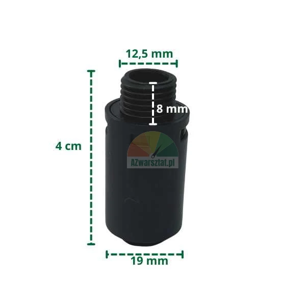 Kunststoff-Schalldämpfer mit 12.7mm Gewinde und Maßen auf dem Bild
