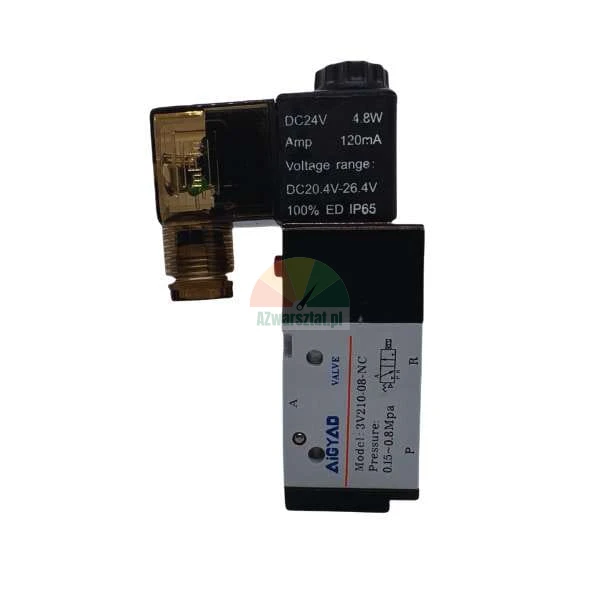 Pneumatisches Magnetventil AIGYAD 3V210-08-NC, DC 24V, 3/2-Wege NC, Schutzart IP65.