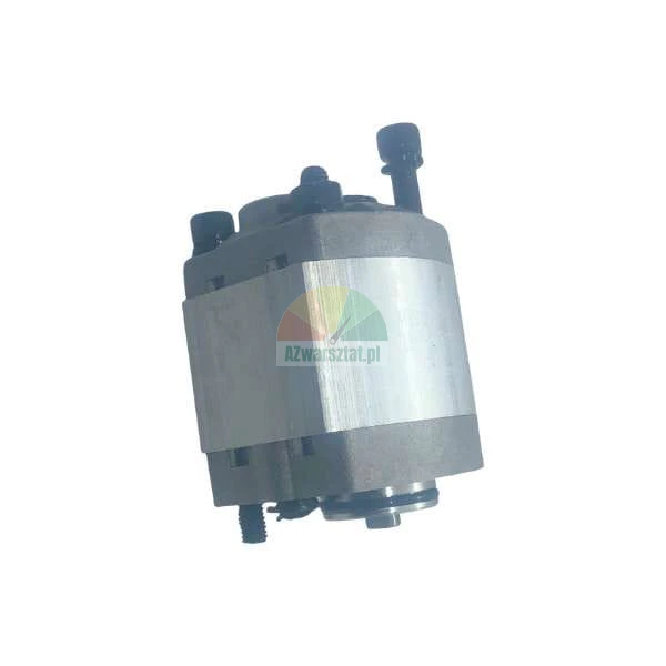 Hydraulische Zahnradpumpe für Maschinen, Seitenansicht des Metallgehäuses und der Befestigungsschrauben.