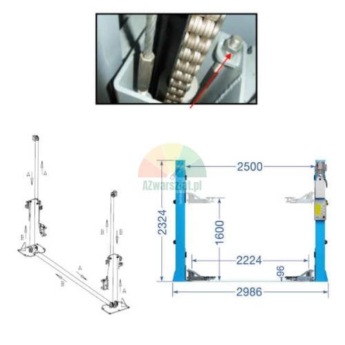 Stahlseil für Hebebühne 7,47m für Twin Busch TW242G(E) - technische Zeichnung