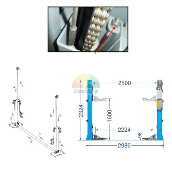 Stahlseil für Hebebühne 7,47m für Twin Busch TW242G(E) - technische Zeichnung