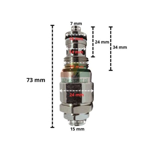 Hydraulisches Druckbegrenzungsventil 16mm (Gewinde 19mm) mit Abmessungen