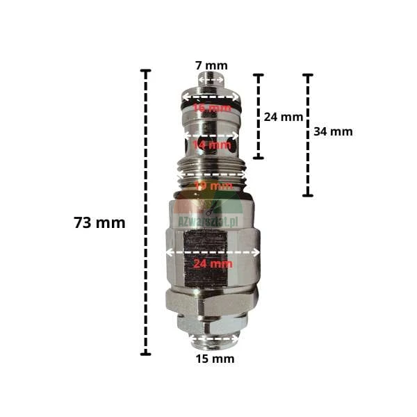 Hydraulisches Druckbegrenzungsventil 16mm (Gewinde 19mm) mit Abmessungen