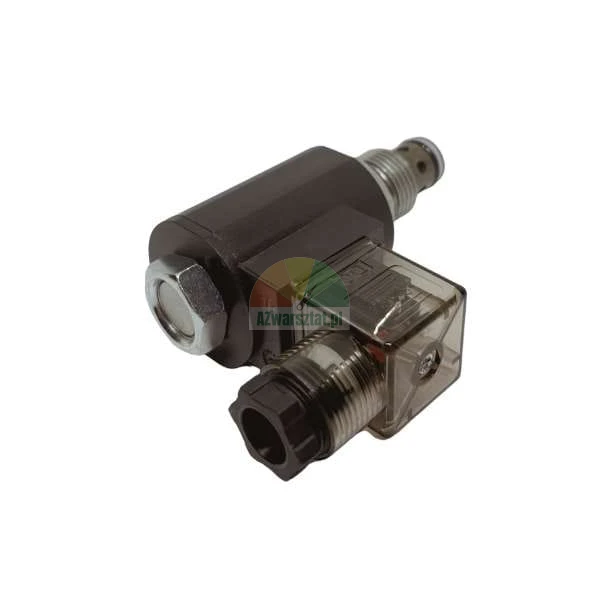 Hydraulisches Magnet-Einschraubventil mit Spule und Stecker auf weißem Hintergrund