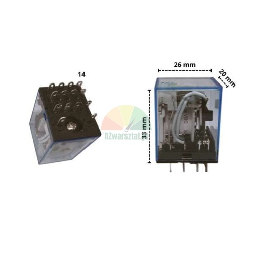 Hilfsleistungsrelais 24V DC 14 Pins Abmessungen 26x20x33mm