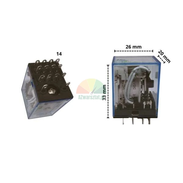 Hilfsleistungsrelais 24V DC 14 Pins Abmessungen 26x20x33mm