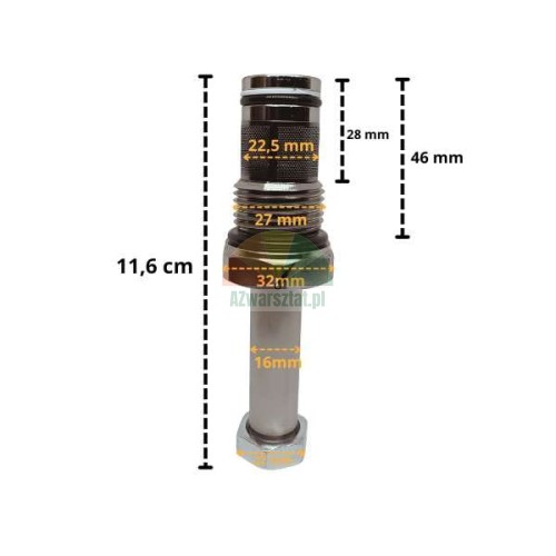 Senkventil für Magnetspule 16mm G27mm mit Abmessungen