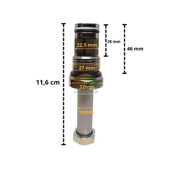 Senkventil für Magnetspule 16mm G27mm mit Abmessungen