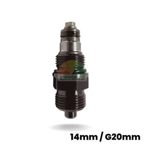 Sicherheits-Rückschlagventil für Hydraulikheber mit den Maßen 62mm / G20, vertikale Ansicht auf weißem Hintergrund.