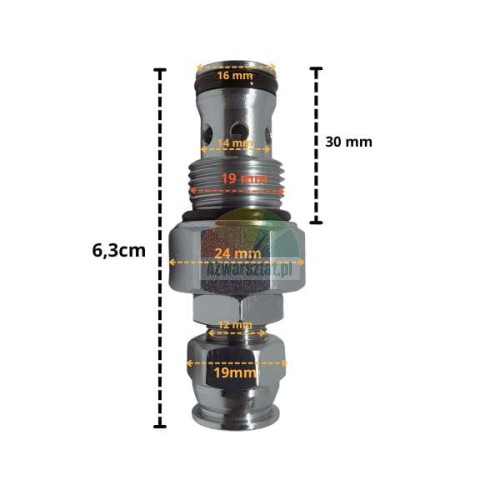 Überströmventil G19mm mit Maßangaben