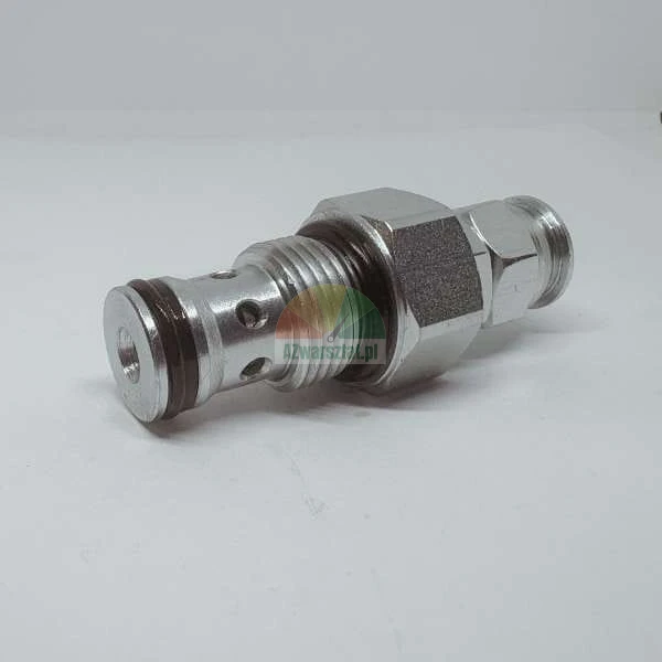 Hydraulisches Einschraubventil aus Metall mit O-Ring-Dichtungen auf hellem Hintergrund.