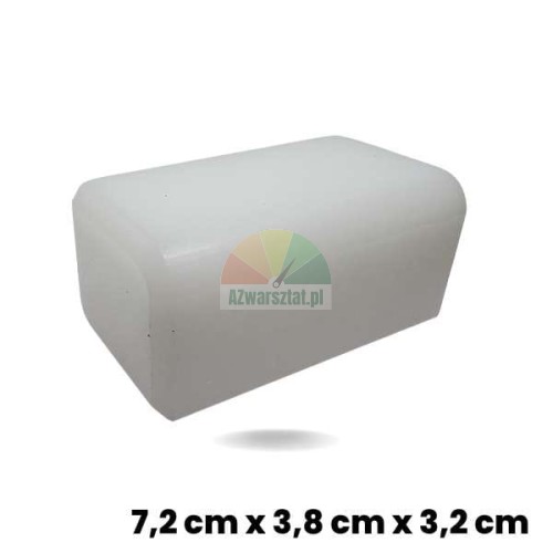 Weißes Gleitstück für Hebebühne (Block) mit Abmessungen 7,2 x 3,8 x 3,2 cm aus Kunststoff.