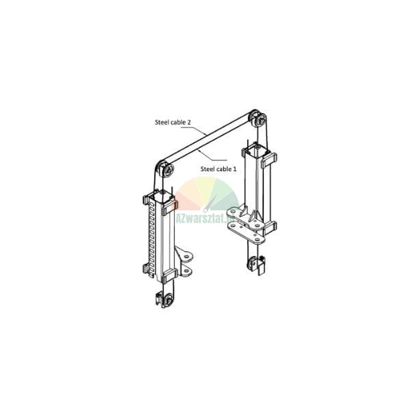 Technische schematische Darstellung eines Stahlseilsystems für einen Hebemechanismus mit Stahlseil 1 und Stahlseil 2.