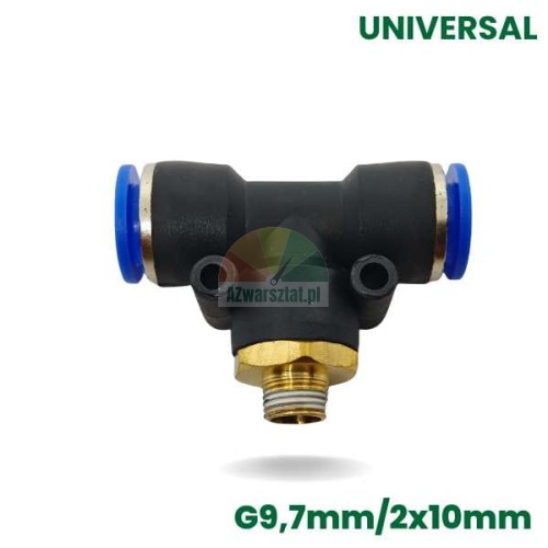 Pneumatische T-Verschraubung, G9,7mm Gewinde und zwei 10mm Schlauchanschlüsse