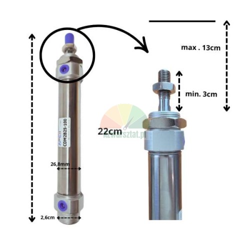 Pneumatikzylinder CDM2B25-100 mit Abmessungen