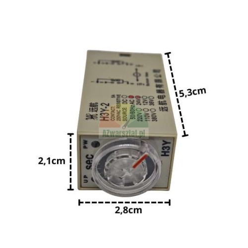 Zeitrelais H3Y-2 24V AC 5s 8-polig mit Abmessungen 2,1x2,8x5,3 cm