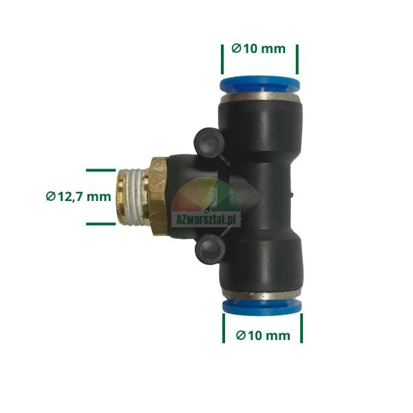 Pneumatik-T-Stück, 12,7mm Gewinde, 10mm Anschlüsse