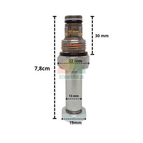 Absenkventil für 13mm G19mm Magnetspule mit technischen Maßen.