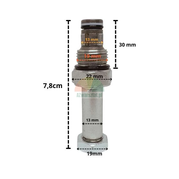 Absenkventil für 13mm G19mm Magnetspule mit technischen Maßen.