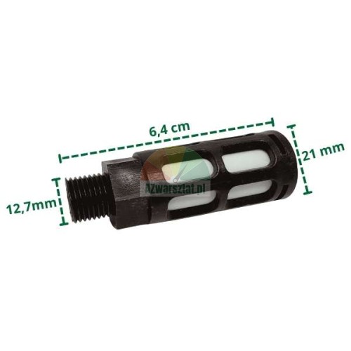 Großer Kunststoff-Schalldämpfer mit 12,7mm Gewinde und Maßangaben