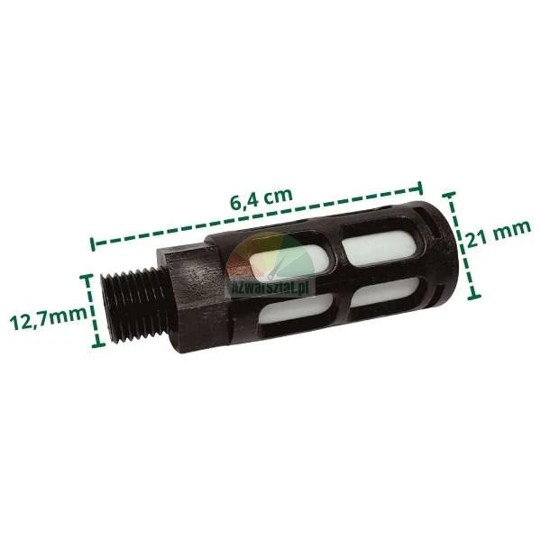 Großer Kunststoff-Schalldämpfer mit 12,7mm Gewinde und Maßangaben