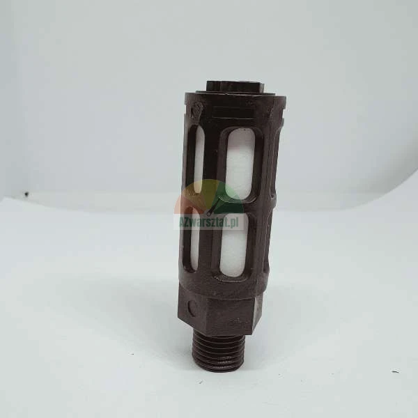 Pneumatischer Schalldämpfer aus Kunststoff mit weißem Filterelement und schwarzem Gehäuse.